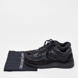 Chanel Black Suede and Neoprene CC Low Top Sneakers Size 45