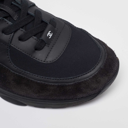 Chanel Black Suede and Neoprene CC Low Top Sneakers Size 45