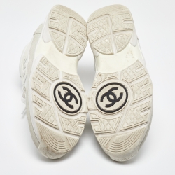Chanel White Suede and Neoprene CC Low Top Sneakers Size 45