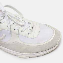 Chanel White Suede and Neoprene CC Low Top Sneakers Size 45