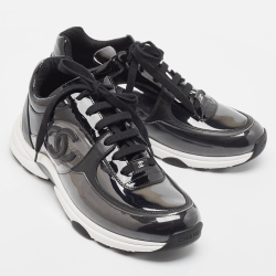 Chanel Black PVC and Leather CC Low Top Sneakers Size 43