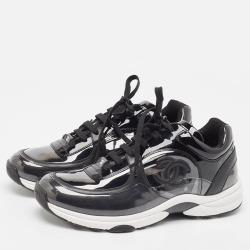 Chanel Black PVC and Leather CC Low Top Sneakers Size 43