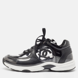 Chanel Black PVC and Leather CC Low Top Sneakers Size 43