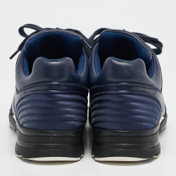 Pre Owned Chanel Navy Blue Leather and Satin Lace Up Sneakers Size 42