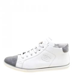 Chanel White Leather and Grey Suede Cap Toe CC  Sneakers Size 41