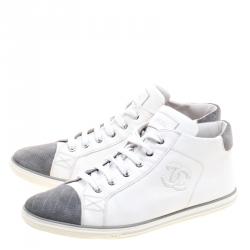 Chanel White Leather and Grey Suede Cap Toe CC  Sneakers Size 41