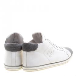 Chanel White Leather and Grey Suede Cap Toe CC  Sneakers Size 41