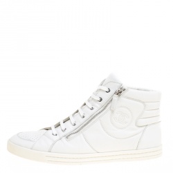 Chanel White Leather CC High Top Sneakers Size 45 Chanel