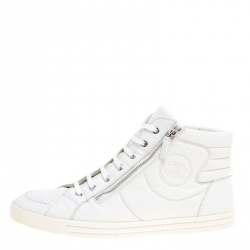Chanel White Leather CC High Top Sneakers Size 45