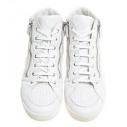 Chanel White Leather CC High Top Sneakers Size 45