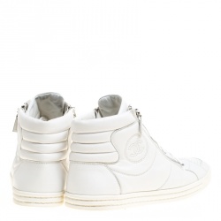 Chanel White Leather CC High Top Sneakers Size 45
