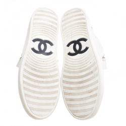 Chanel White Leather CC High Top Sneakers Size 45