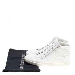 Chanel White Leather CC High Top Sneakers Size 45