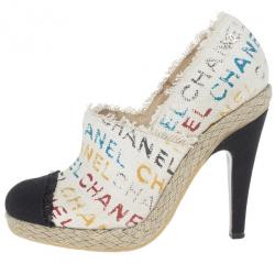Chanel White Canvas Cap Toe Espadrilles Clogs Size 38.5