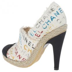 Chanel White Canvas Cap Toe Espadrilles Clogs Size 38.5