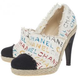 Chanel White Canvas Cap Toe Espadrilles Clogs Size 38.5