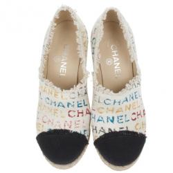 Chanel White Canvas Cap Toe Espadrilles Clogs Size 38.5