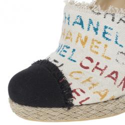 Chanel White Canvas Cap Toe Espadrilles Clogs Size 38.5