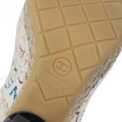 Chanel White Canvas Cap Toe Espadrilles Clogs Size 38.5