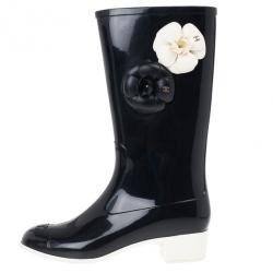 Chanel Camellia Rubber Rain Boots Size 39