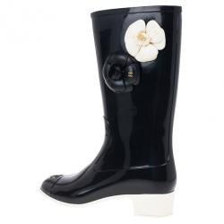 Chanel Camellia Rubber Rain Boots Size 39