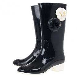 Chanel Camellia Rubber Rain Boots Size 39