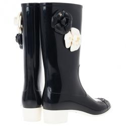 Chanel Camellia Rubber Rain Boots Size 39