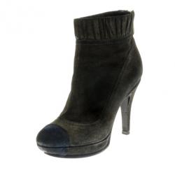 Chanel Grey Suede CC Cap Toe Ankle Boots Size 37