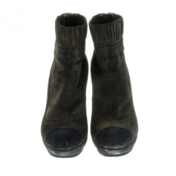 Chanel Grey Suede CC Cap Toe Ankle Boots Size 37