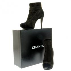 Chanel Grey Suede CC Cap Toe Ankle Boots Size 37