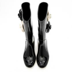 Chanel Black Rubber Camelia Rain Boots Size 36