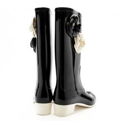 Chanel Black Rubber Camelia Rain Boots Size 36