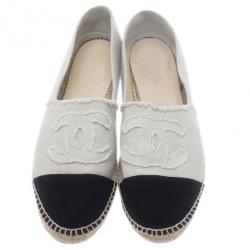 Chanel Black & White CC Canvas Espadrilles Size 45
