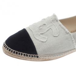 Chanel Black & White CC Canvas Espadrilles Size 45