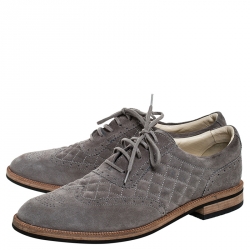 Chanel Grey Suede Quilted Brogue Oxfords Size 43