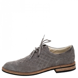 Chanel Grey Suede Quilted Brogue Oxfords Size 43