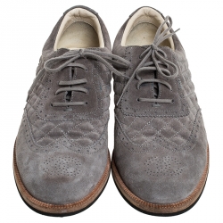 Chanel Grey Suede Quilted Brogue Oxfords Size 43