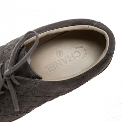 Chanel Grey Suede Quilted Brogue Oxfords Size 43