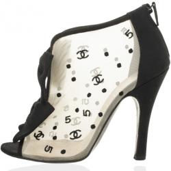 Chanel 'CC' Mesh Open Toe Bowtie Ankle Booties Size 36.5
