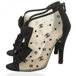 Chanel 'CC' Mesh Open Toe Bowtie Ankle Booties Size 36.5