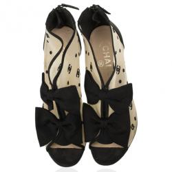 Chanel 'CC' Mesh Open Toe Bowtie Ankle Booties Size 36.5