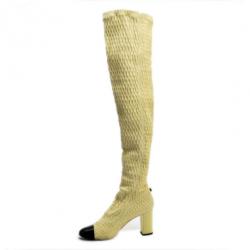 Chanel Cream Over The Knee Boots Size 38.5