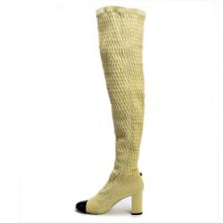 Chanel Cream Over The Knee Boots Size 38.5