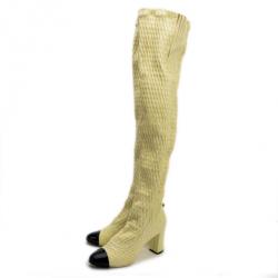 Chanel Cream Over The Knee Boots Size 38.5
