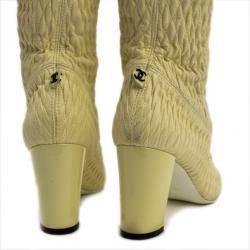 Chanel Cream Over The Knee Boots Size 38.5