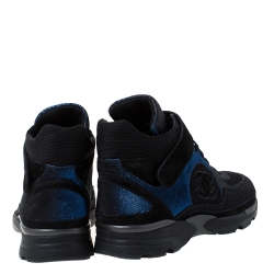 Chanel Black/Blue Mesh/Fabric and Suede CC High Top Sneakers Size 42