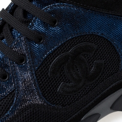 Chanel Black/Blue Mesh/Fabric and Suede CC High Top Sneakers Size 42