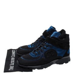 Chanel Black/Blue Mesh/Fabric and Suede CC High Top Sneakers Size 42