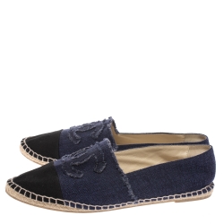Chanel Blue/Black Denim CC Espadrille Flats Size 44