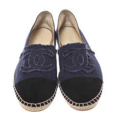 Chanel Blue/Black Denim CC Espadrille Flats Size 44
